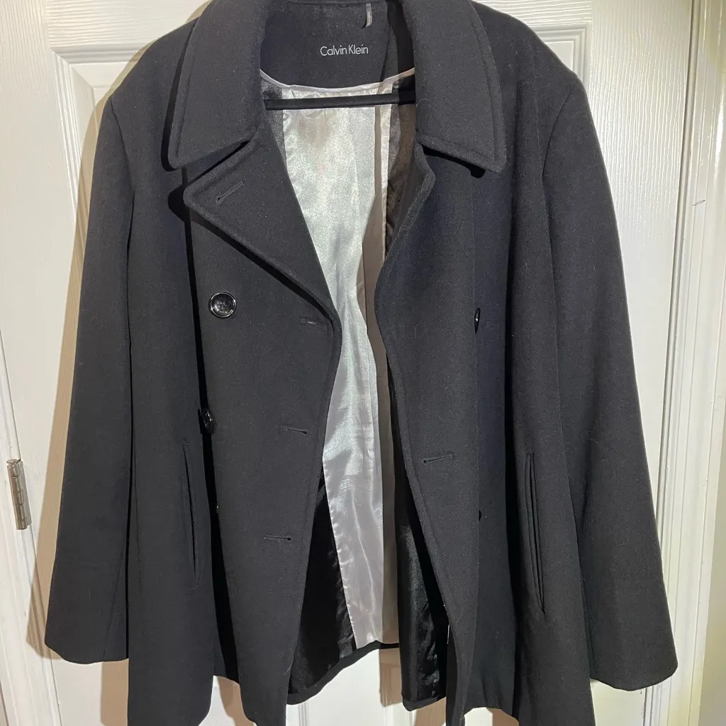 Calvin Klein Black Wool Cashmere Blend Peacoat Women's Approx SZ XL - Image 8