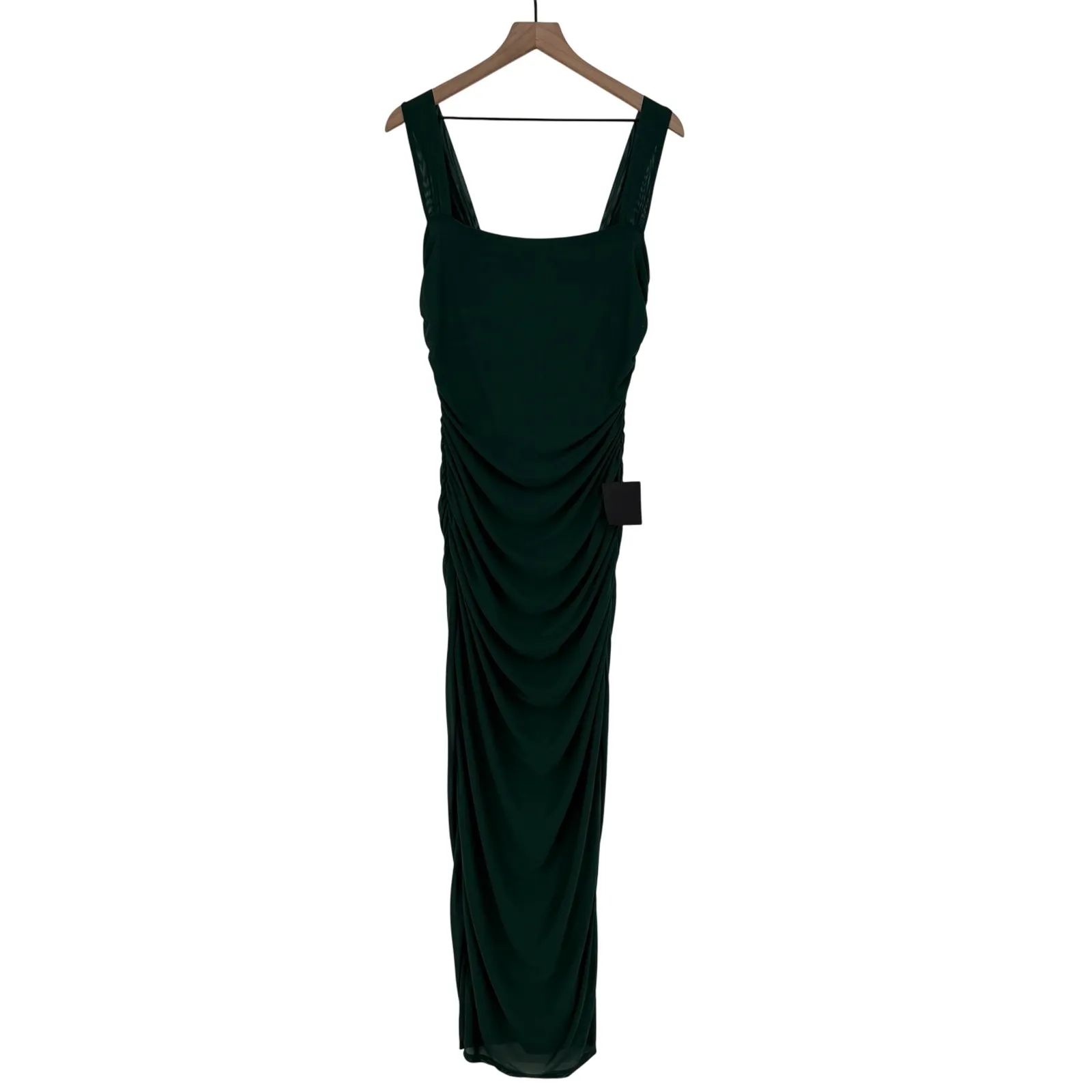 Lulus Amazing Presence Dark Green Mesh Ruched Column Maxi Dress Size XL - Image 3