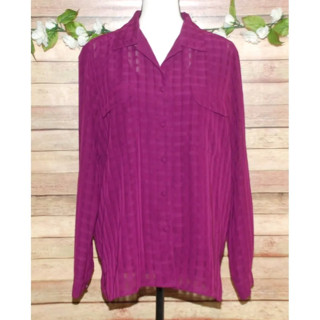 Liz Baker Purple Sheer Blouse Button Up Top & Tank Cami Set 12 Career Church - Image 3