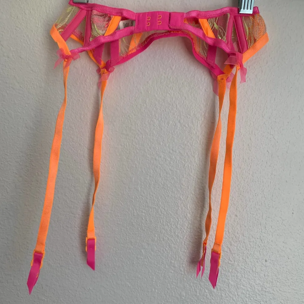 NEW For Love and Lemons Tulip Garter Belt in Neon Pink and Orange - Image 4