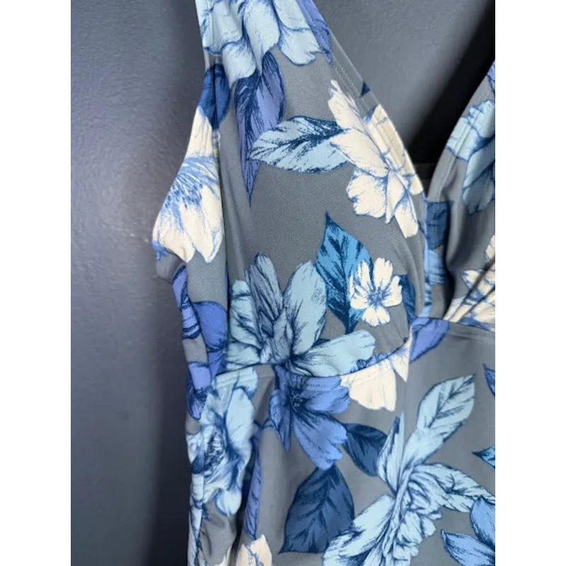 Paradise Bay Swimsuit Women's Size 16 One Piece Stomach Rouching Slimming Hawaii Blue - Image 4