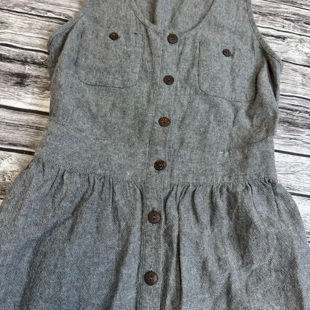 Lark & Wolff Women's Full Button Front Dress Grey Gray XS Extra Small Linen Mini Brown - Image 7