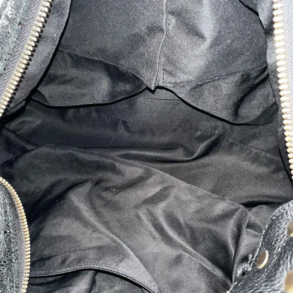 Lola Bernard Shimmer Croco Embossed Soft Leather Slouch Bag Black - Image 9