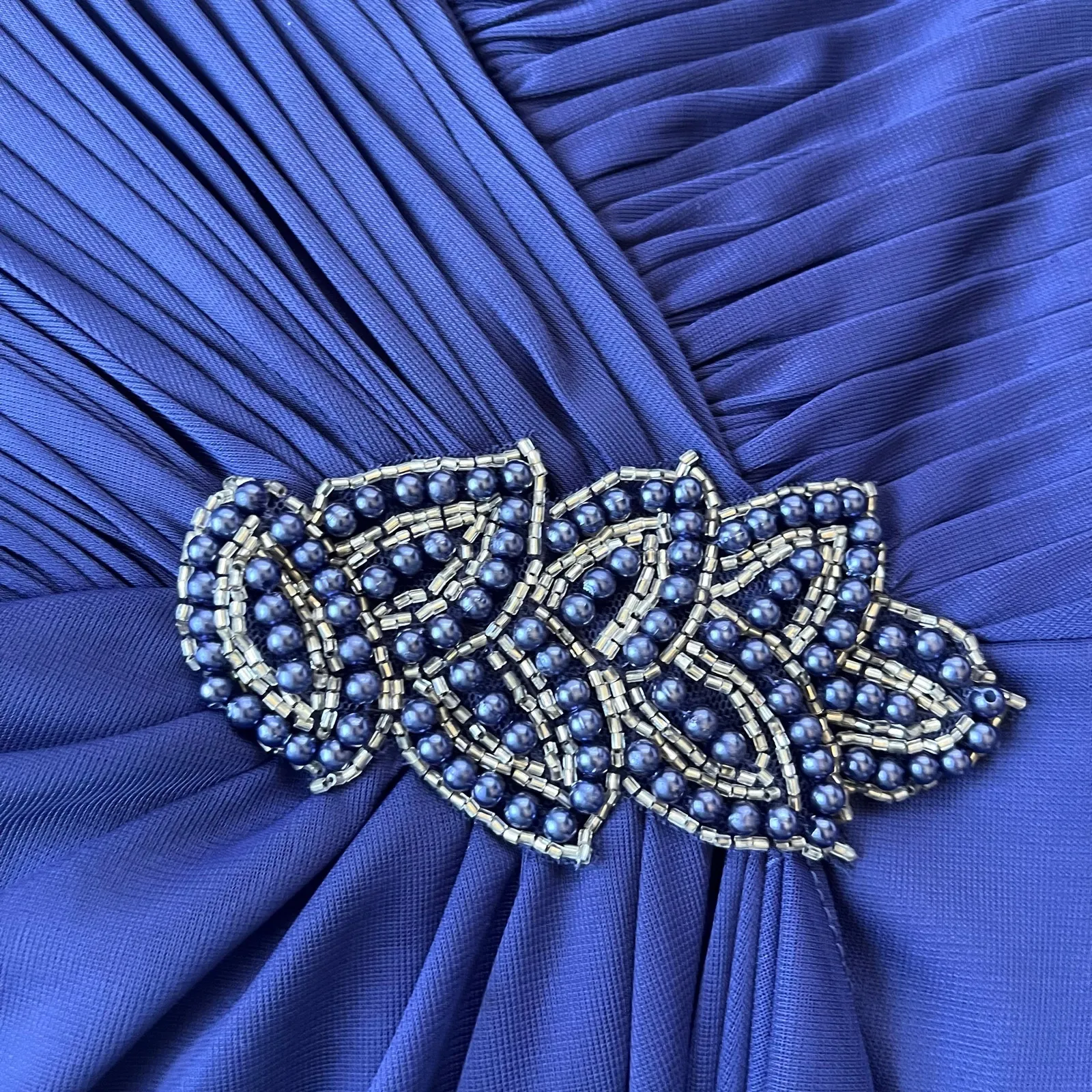 Alex Evening Off Shoulder Full Length Dress 10 Navy Holiday Wedding Bling Formal - Image 3