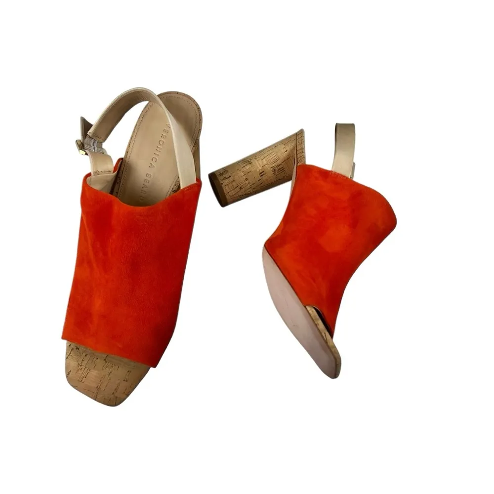 Veronica Beard Orange Suede Cork Heel Peep Toe Heels Women’s Size 11M - Image 6