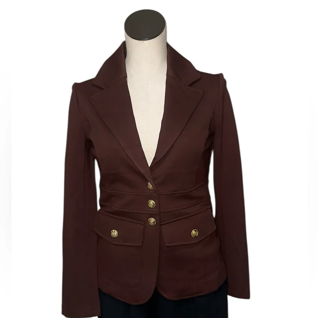 NWOT JOIE Gold Button Fitted Military Blazer Jacket Chocolate Brown XS - Image 2