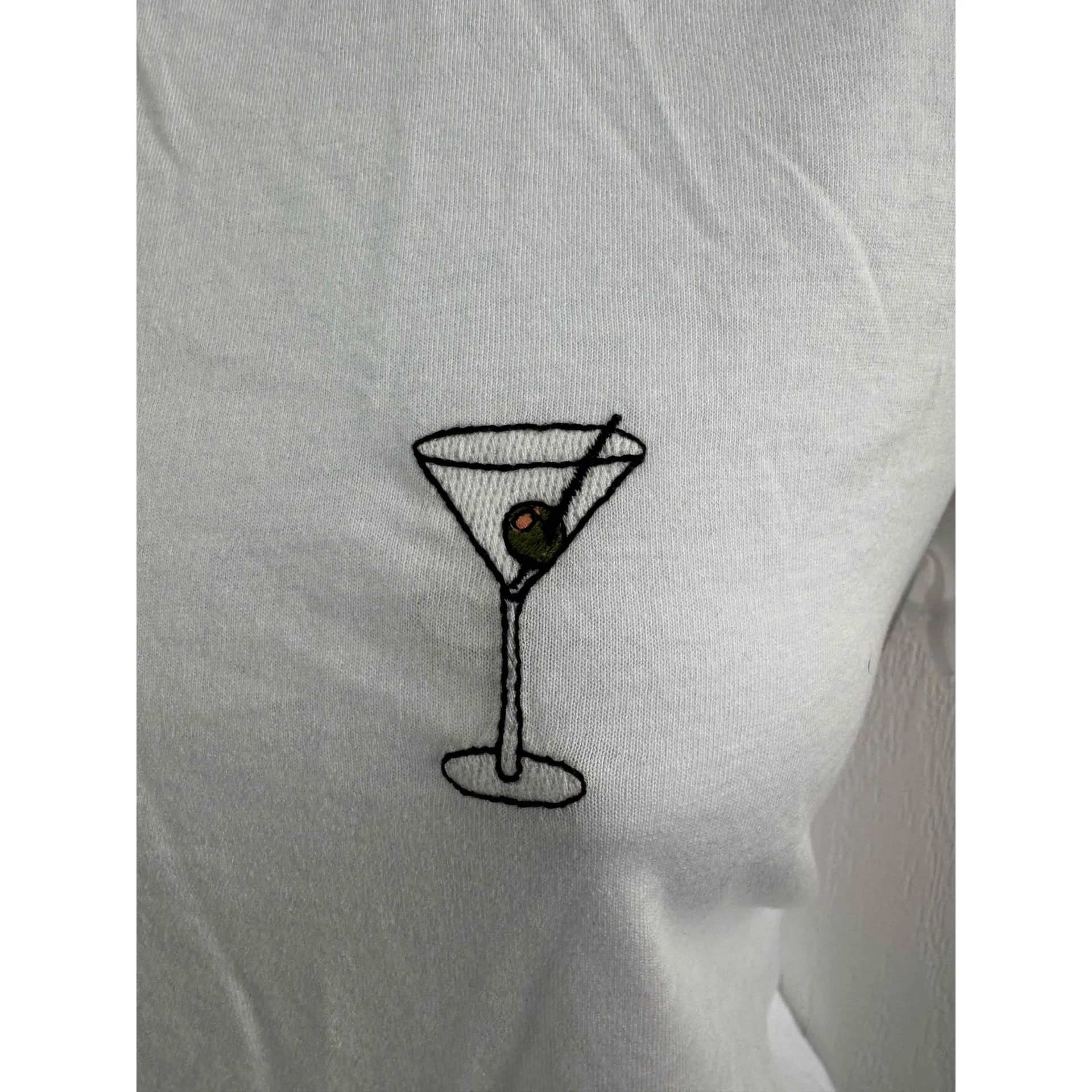 Halogen White Short Sleeves Martini Glass Embroidery Casual TShirt Womens Medium - Image 3