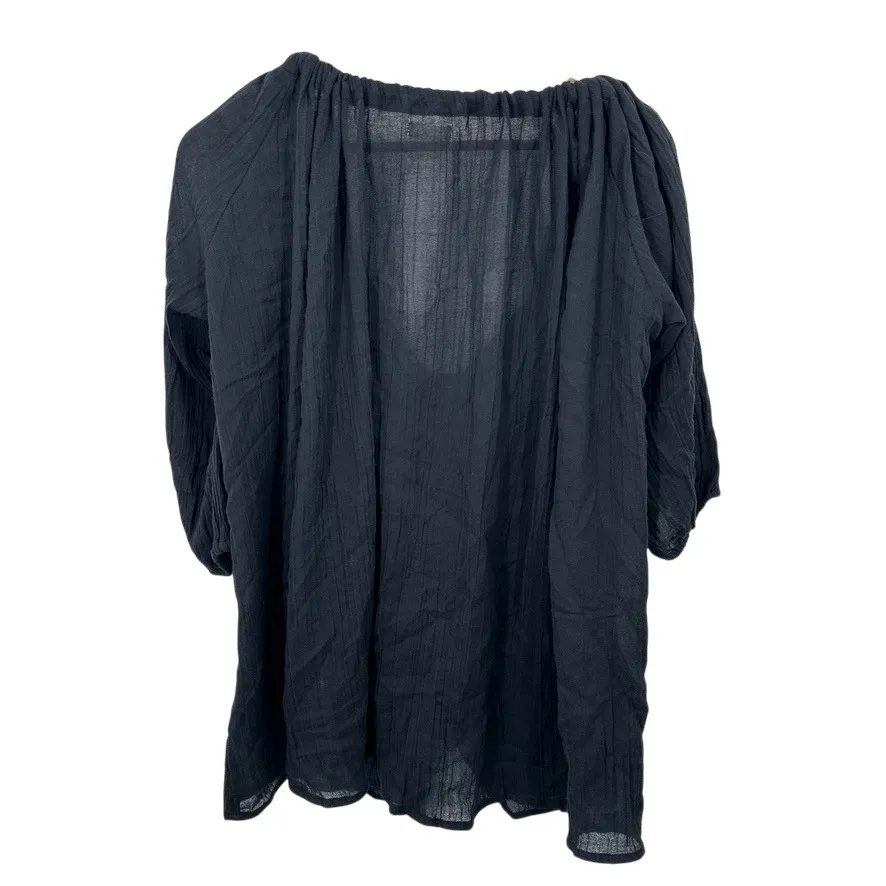 Vitamin A Black Gauze Puff Sleeve Tassel Tie Boho Tunic Shirt Top Size S - Image 4
