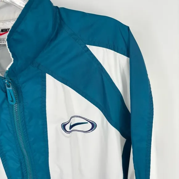 Nike Vintage 90s Windbreaker Circle Logo Size Medium White Teal Retro Streetwear - Image 2