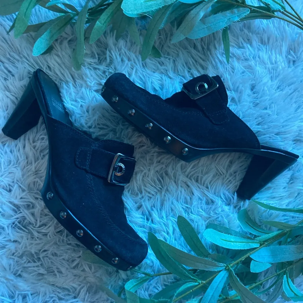 Stuart Weitzman Studded Black Double Agent Mule Heeled Suede Clogs - Image 8