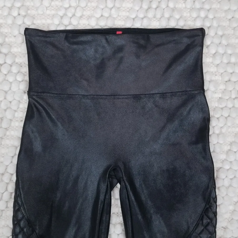 Spanx Quilted Faux Leather Leggings Black Moto Sz Medium - Image 2