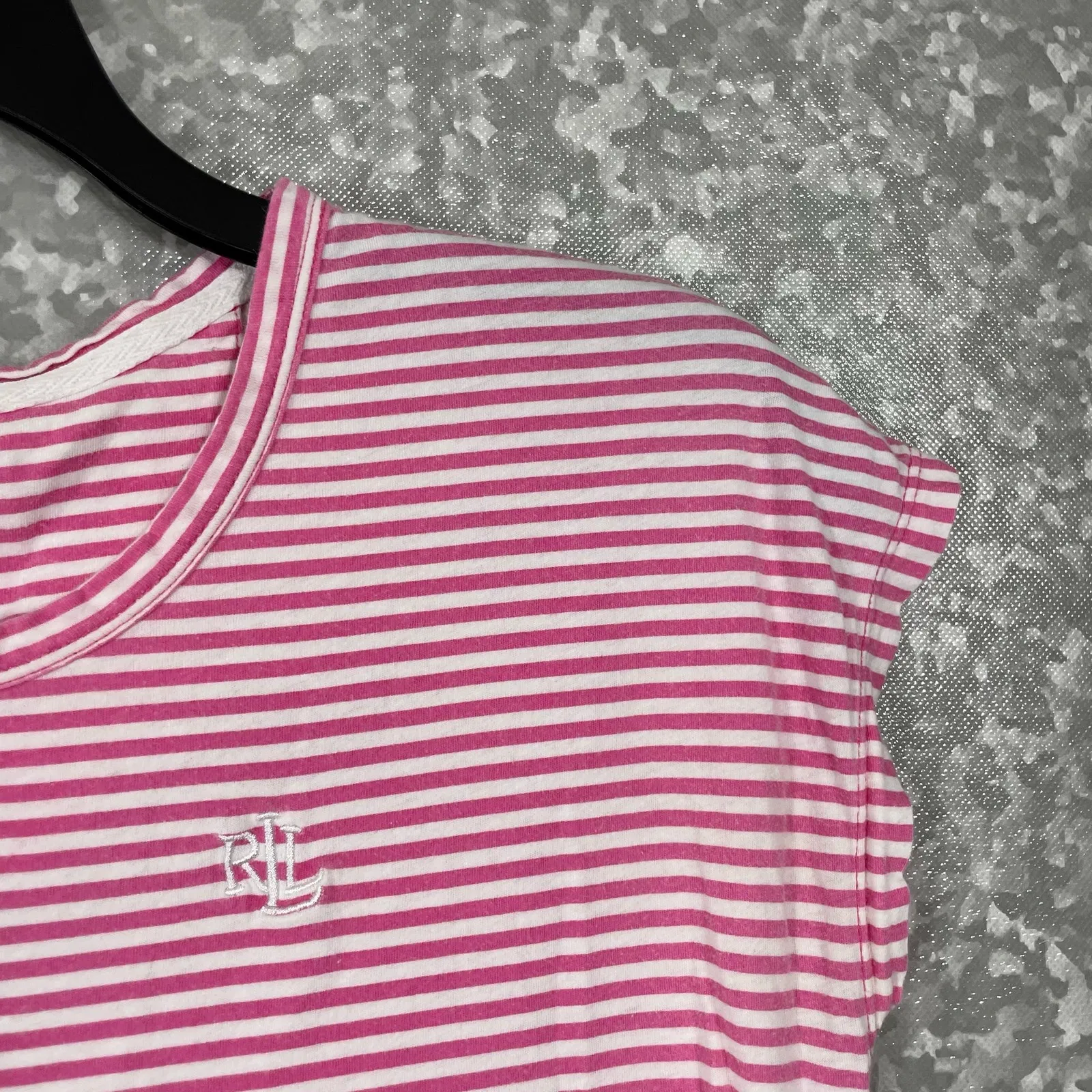 Lauren Ralph Lauren LRL Women's Pink Stripe Embroidered Logo Tee - Size Small - Image 2