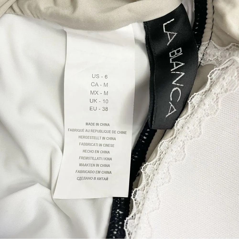 NWT LA BLANCA High Neck Tummy Control One Piece Swimsuit Burch Gray Ivory Size 6 - Image 12