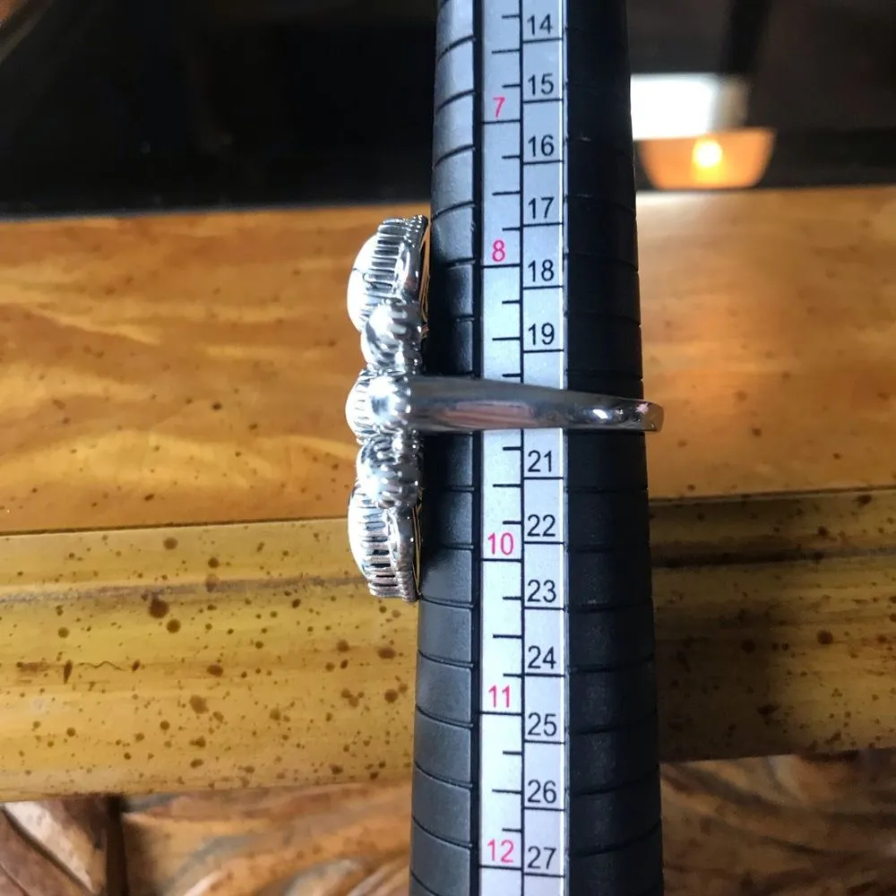 White Buffalo Turquoise Sterling Silver Cocktail Ring Size 9 Black - Image 4