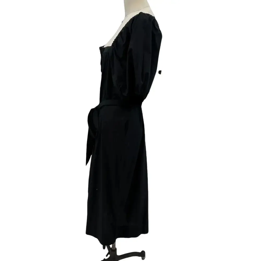 J. Crew Cottage Dress in Black Square Neck‎ Puff Sleeve Button Front Size XL - Image 7