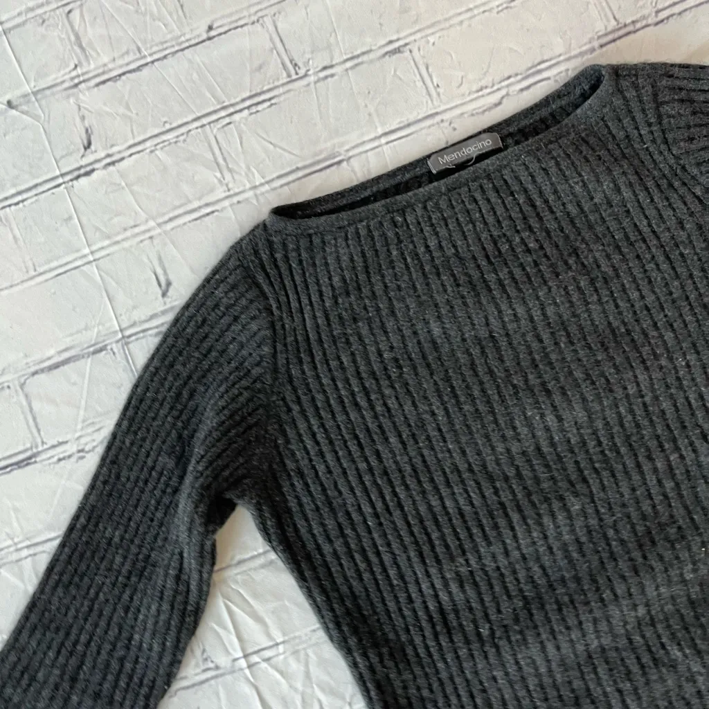 Mendocino Cashmere Crew Neck Ribbed Sweater Dark Grey Women’s M Boxy 3/4 Sleeve Black Size M - Image 6