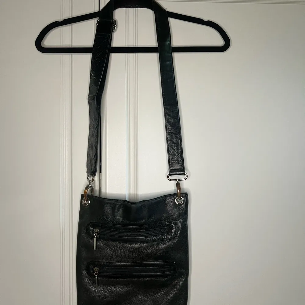 Margot Black Leather Multi Zip Crossbody Purse - Image 2