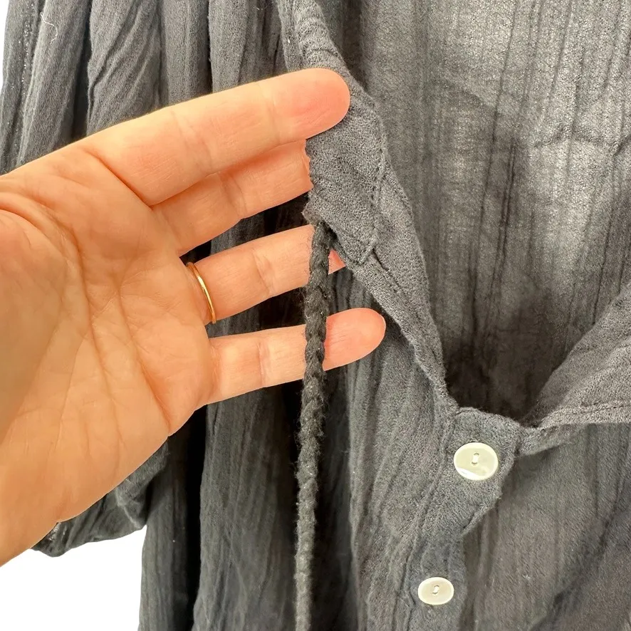 Vitamin A Black Gauze Puff Sleeve Tassel Tie Boho Tunic Shirt Top Size S - Image 6