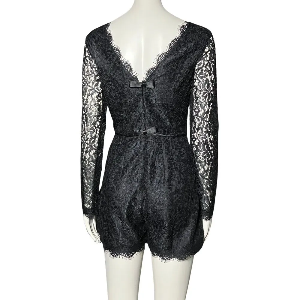 NWT Anthropologie Black Lace Long Sleeve Romper Whimsigoth Coquette XS Size 2 - Image 4