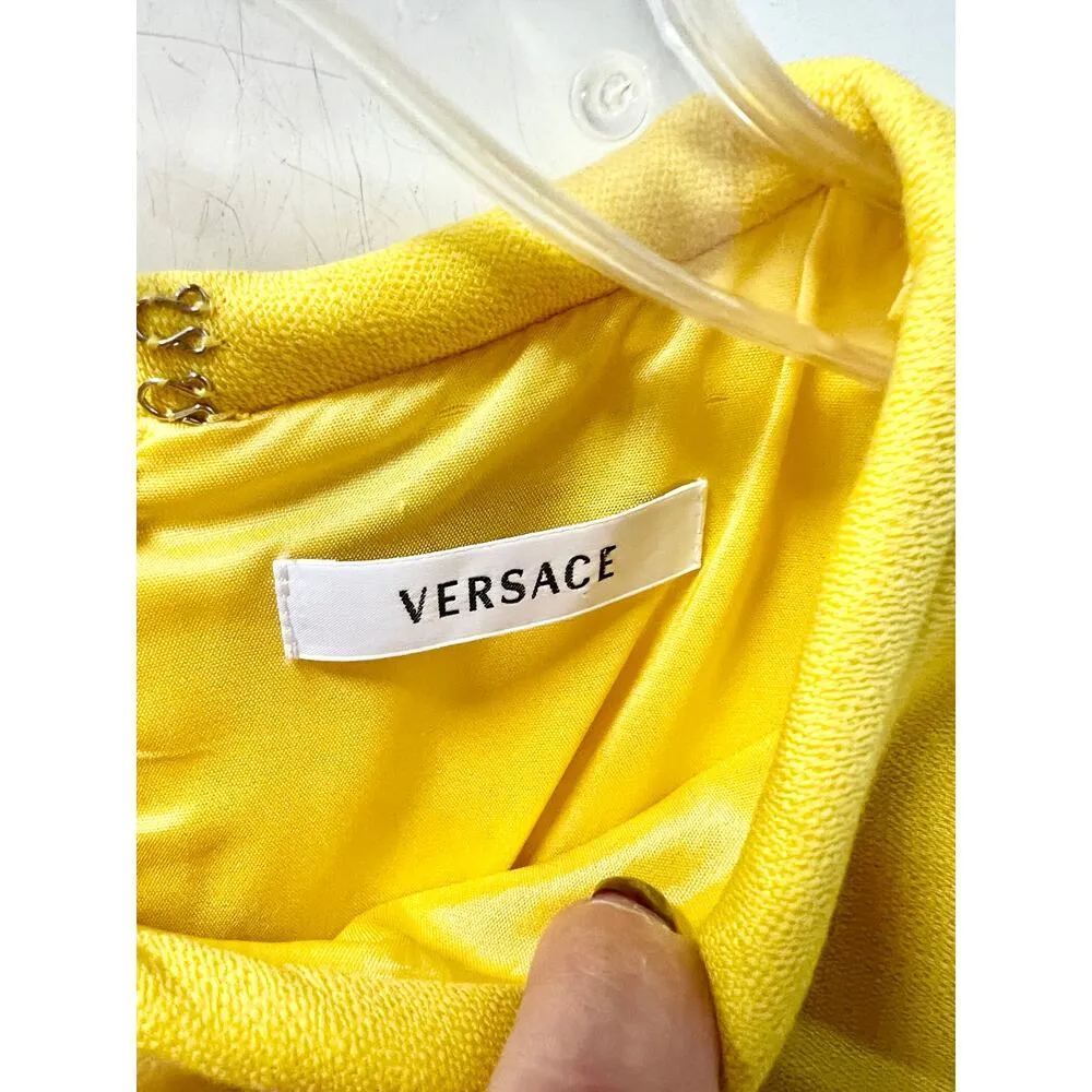 Versace Short Puff-Sleeve Crew Neck Shift Mini Dress Yellow Women's Size S / M - Image 3