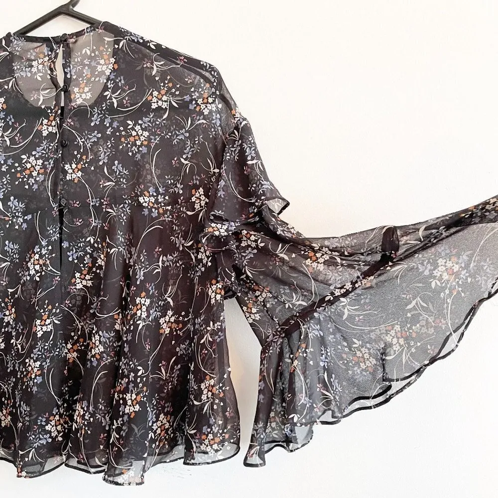 Zara Sheer Floral Ruffle Top - Small - Image 3