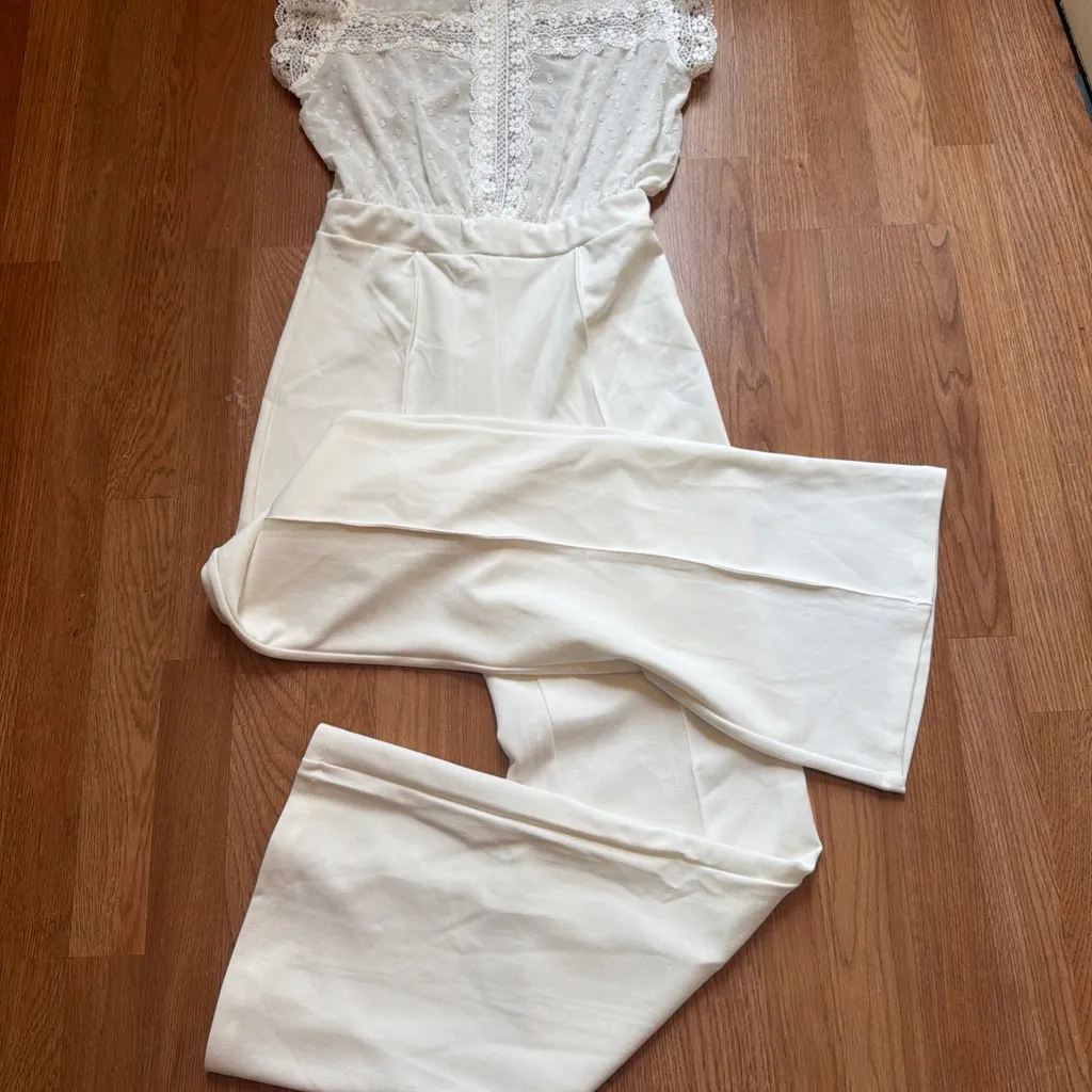 Elegant cream Lace Jumpsuit White Size L - Image 3