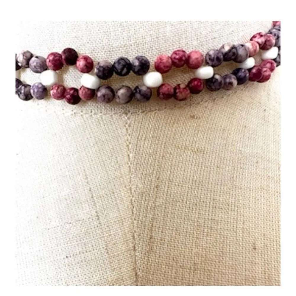Pink and purple beaded choker necklace - Image 3