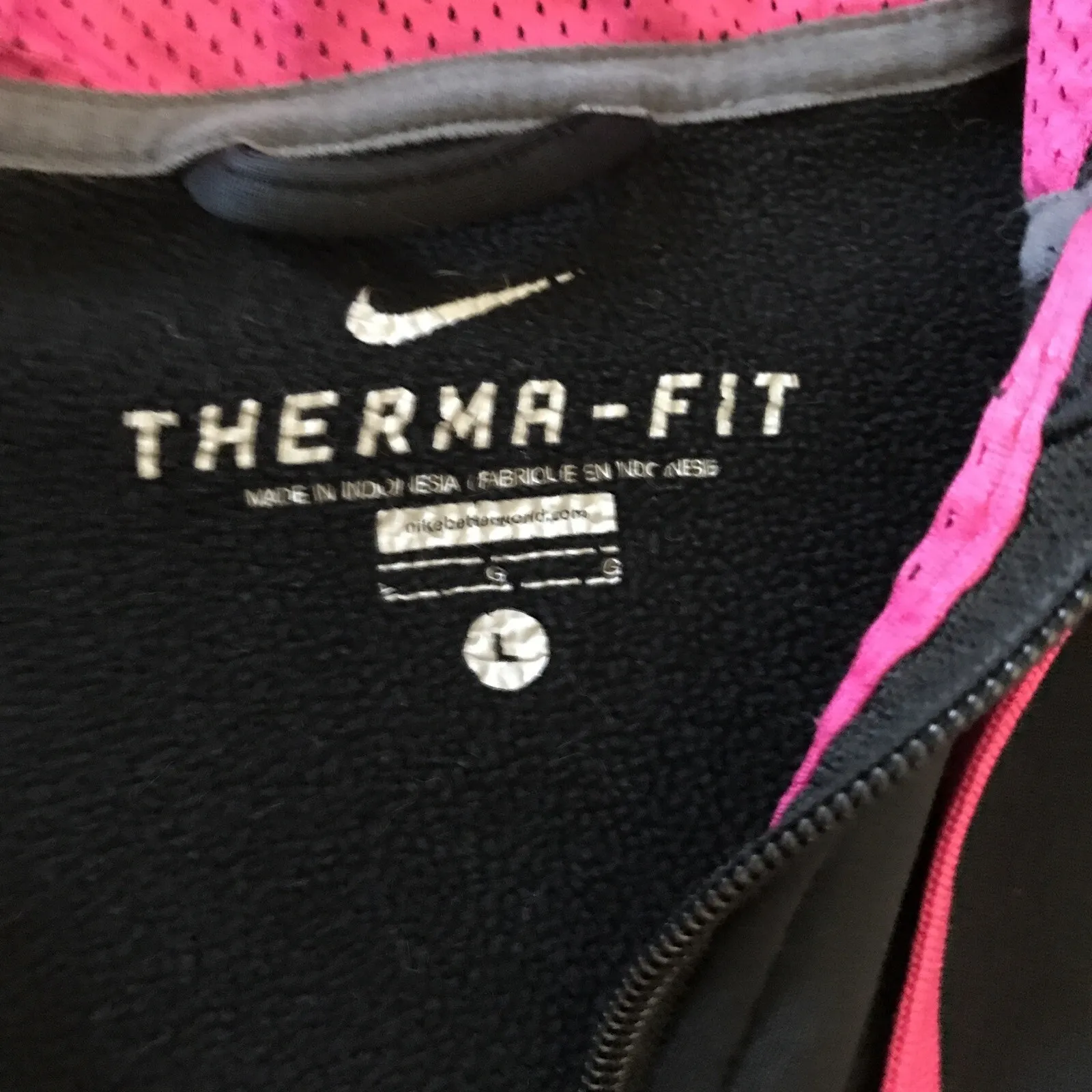 Nike Therma Fit Full Zip Black Pink Sweatshirt Hoodie Jacket Women's Size Large - Image 3