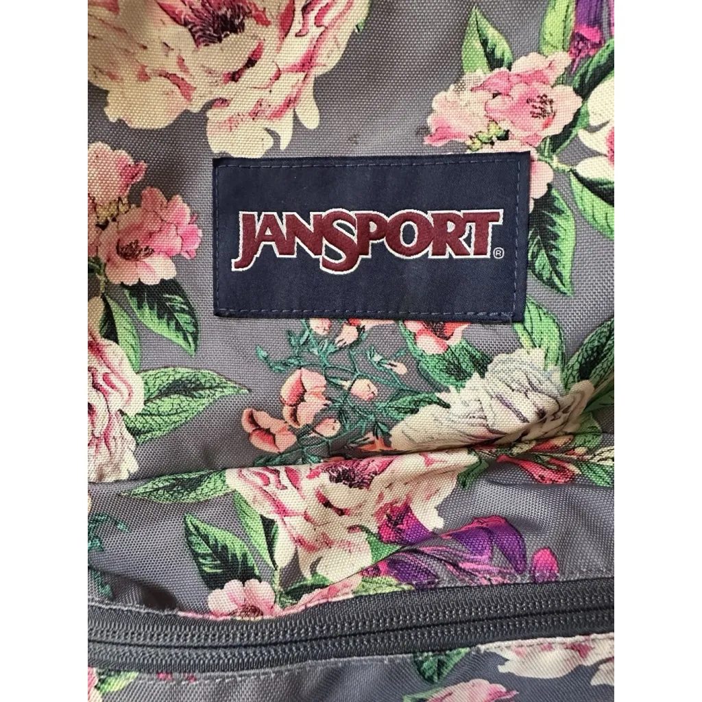 JanSport Cross Town School Backpack With Front Pocket Grey Bouquet Floral Print - Image 6