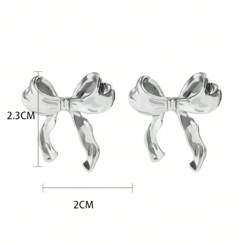 Silver Ribbon Bow Earrings - Image 7