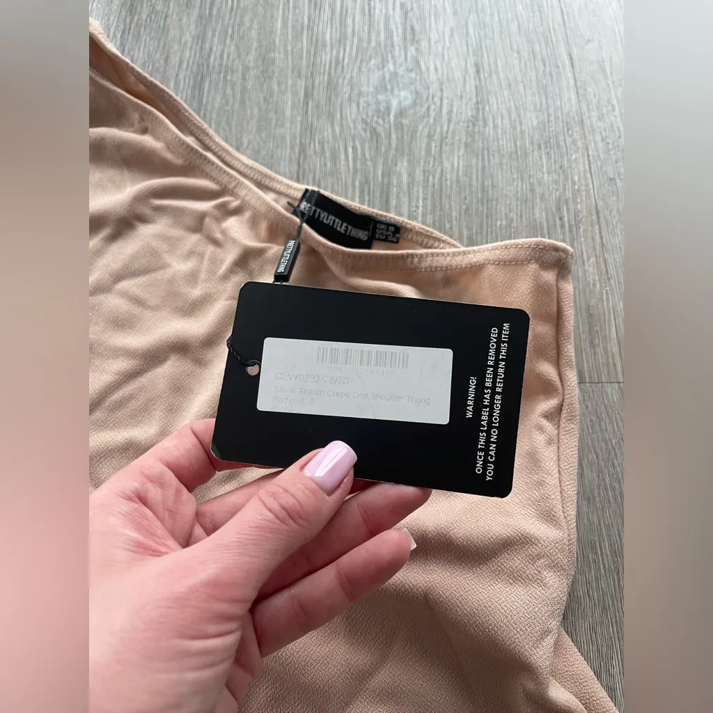 NWT PLT BEIGE STRETCH CREPE ONE SHOULDER BODYSUIT US4 - Image 8