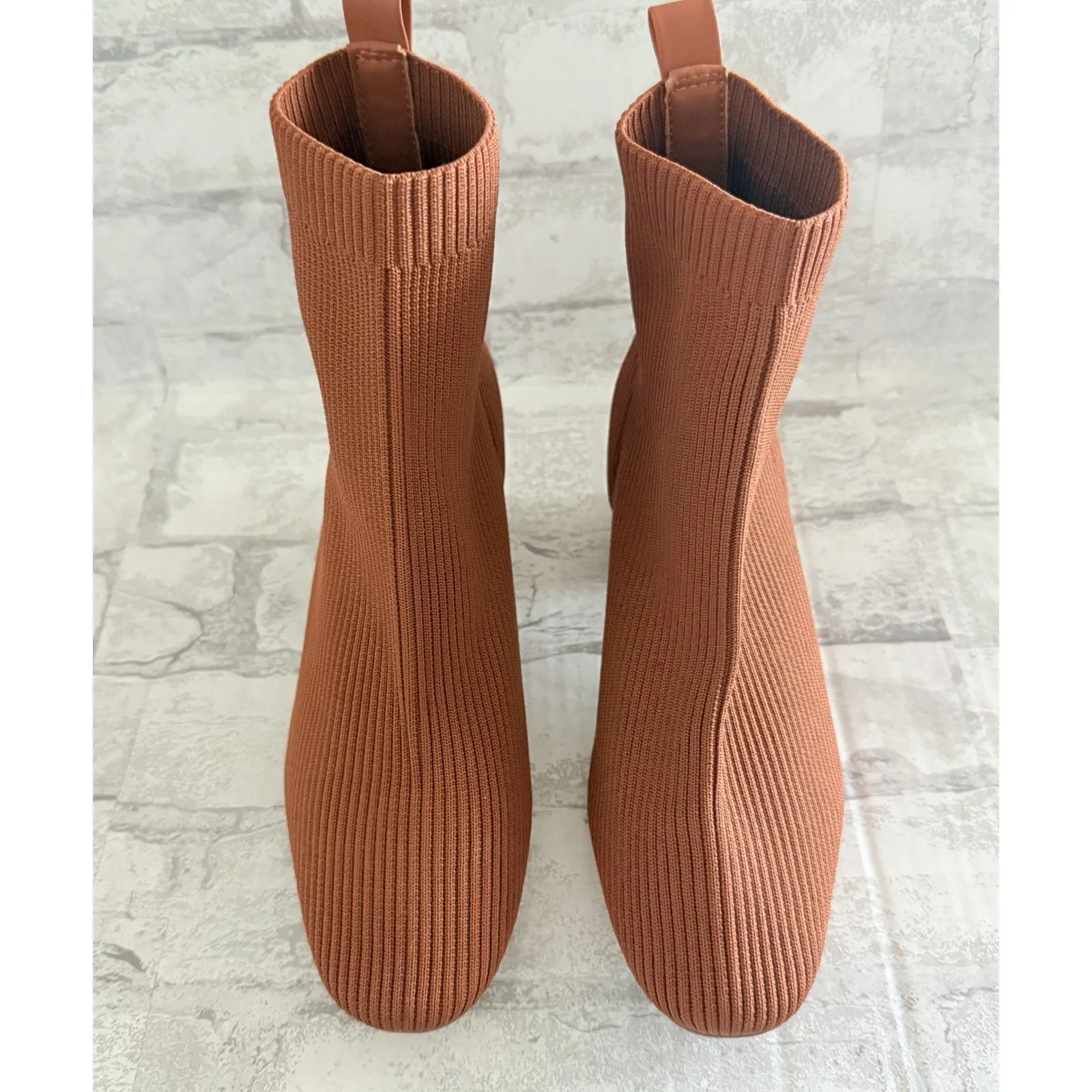 Joie Neely Chestnut Sock Ankle Boots Stretchy Block Heel R-8/L-7 (Mismatched) - Image 5