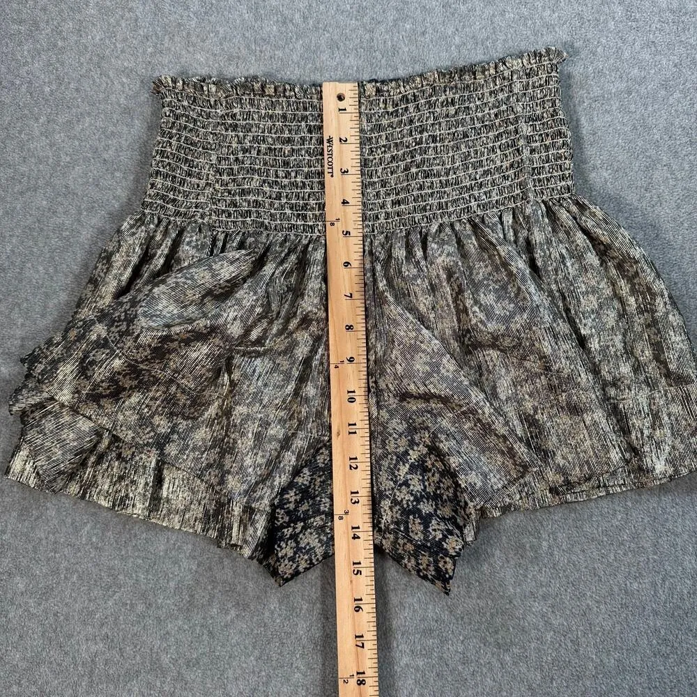 KOCH Metallic Erica Skirt Shorts Women's X-Small Smocked Waist Black Gold Floral - Image 4