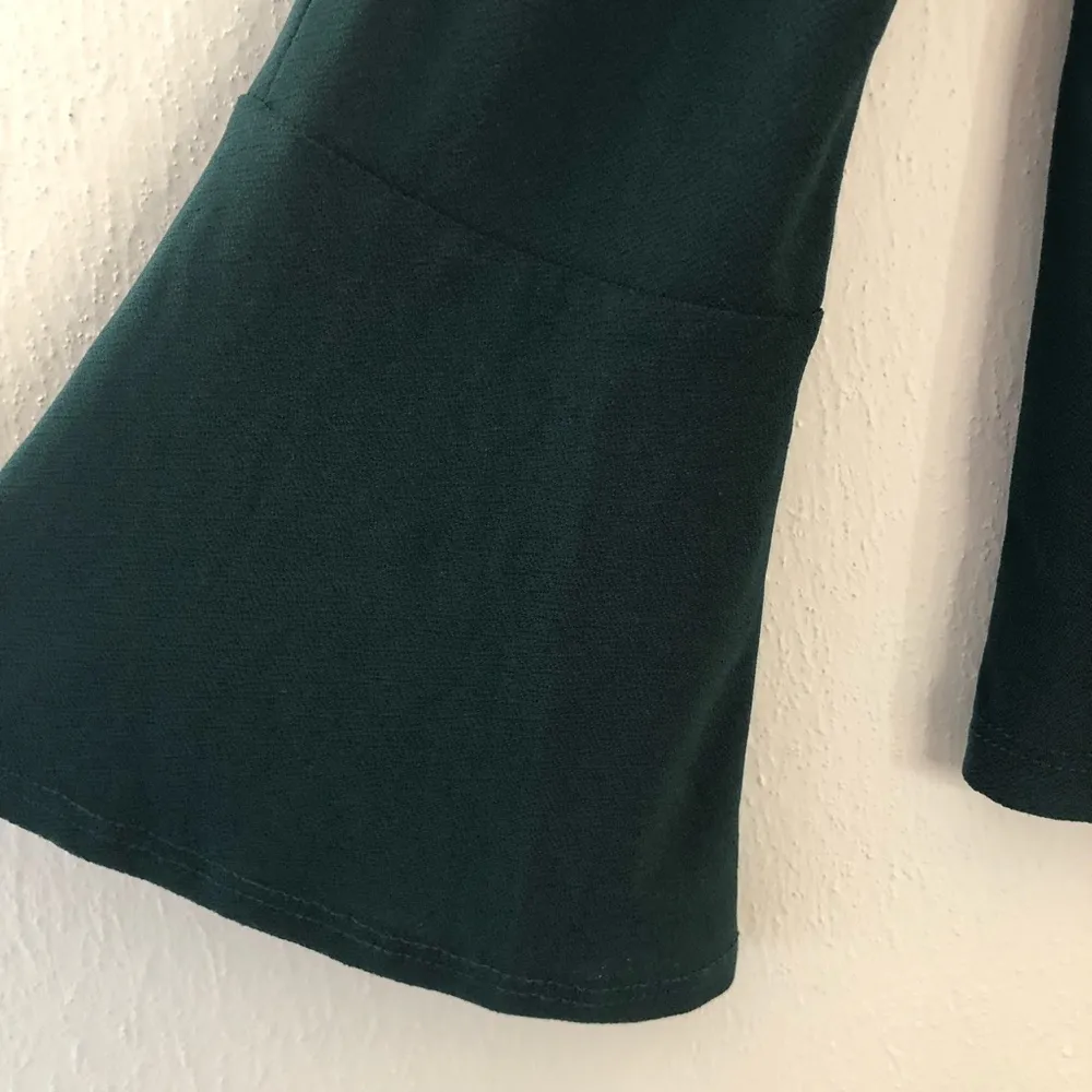 INC Blouse Bejeweled Statement Bell Sleeves Hunter Forest Green Top Sz XS NWT - Image 6