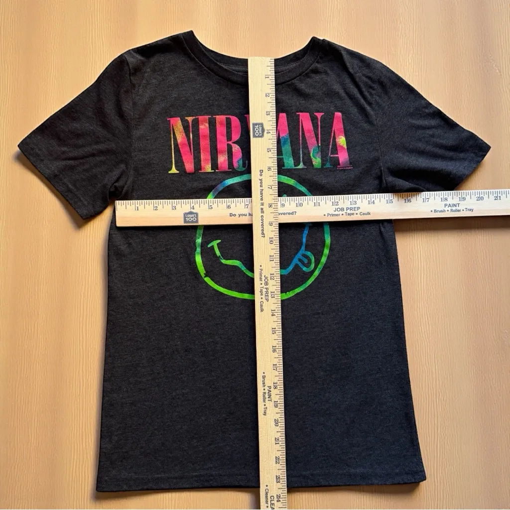 Nirvana  Rainbow Logo Smiley Face T-Shirt – Black  – Size Small - Image 4