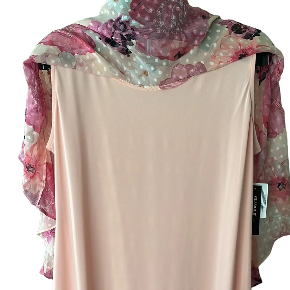 Glamour Nights Scoop Neck Floral Print Cape Short Sleeve in Coral Pink Size 16 - Image 8