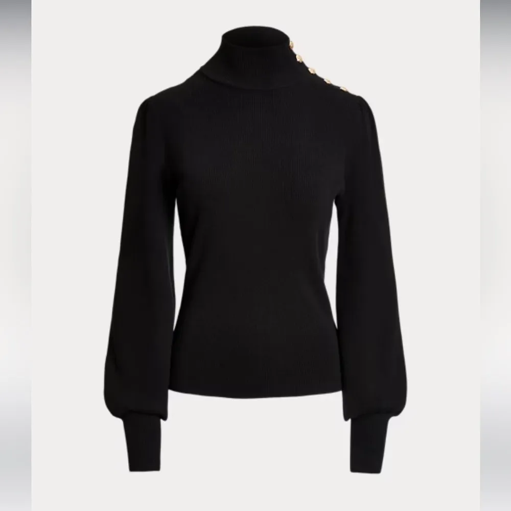 Ralph Lauren Button-Trim Mockneck Sweater Black Label Gold Button Size XXL - Image 2