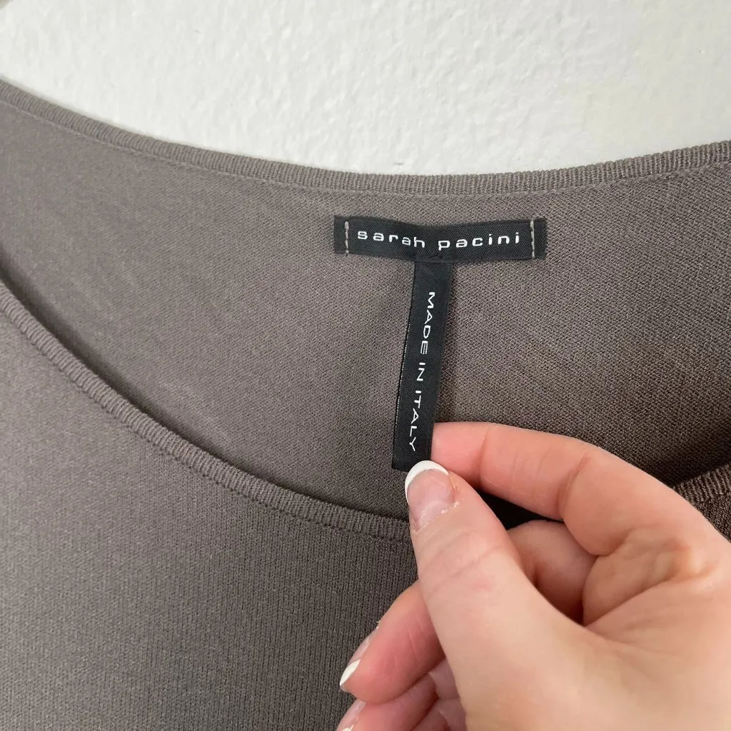 Sarah Pacini Womens Gray Dress With Black Zipper Waist Trim One Size lagenlook - Image 4