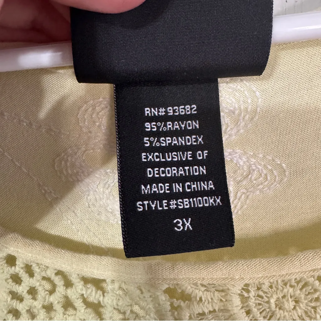 Liv Los Angeles yellow white crochet embroidered short sleeve blouse size 3XL - Image 5