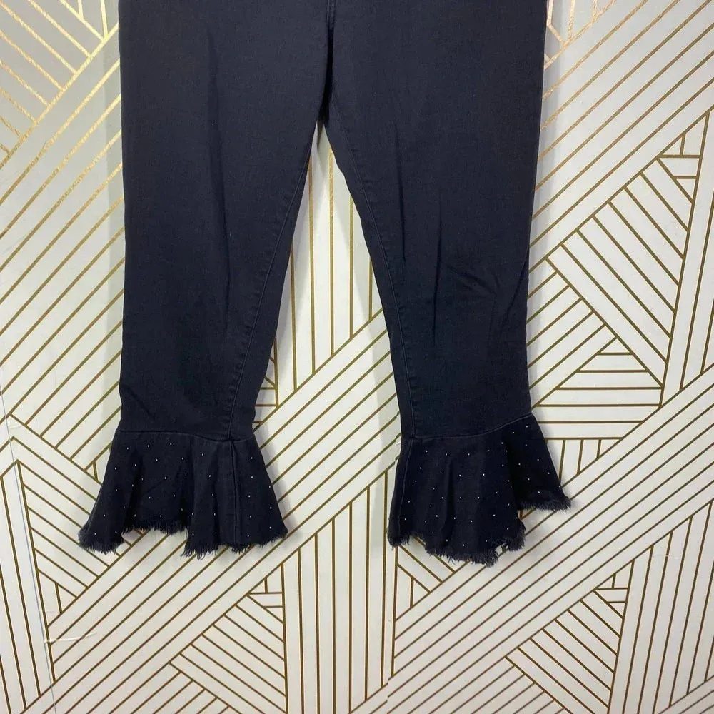 Anthropologie Jeans Pilcro High Rise Crop Flare Studded Denim‎ Black Size 29 - Image 6