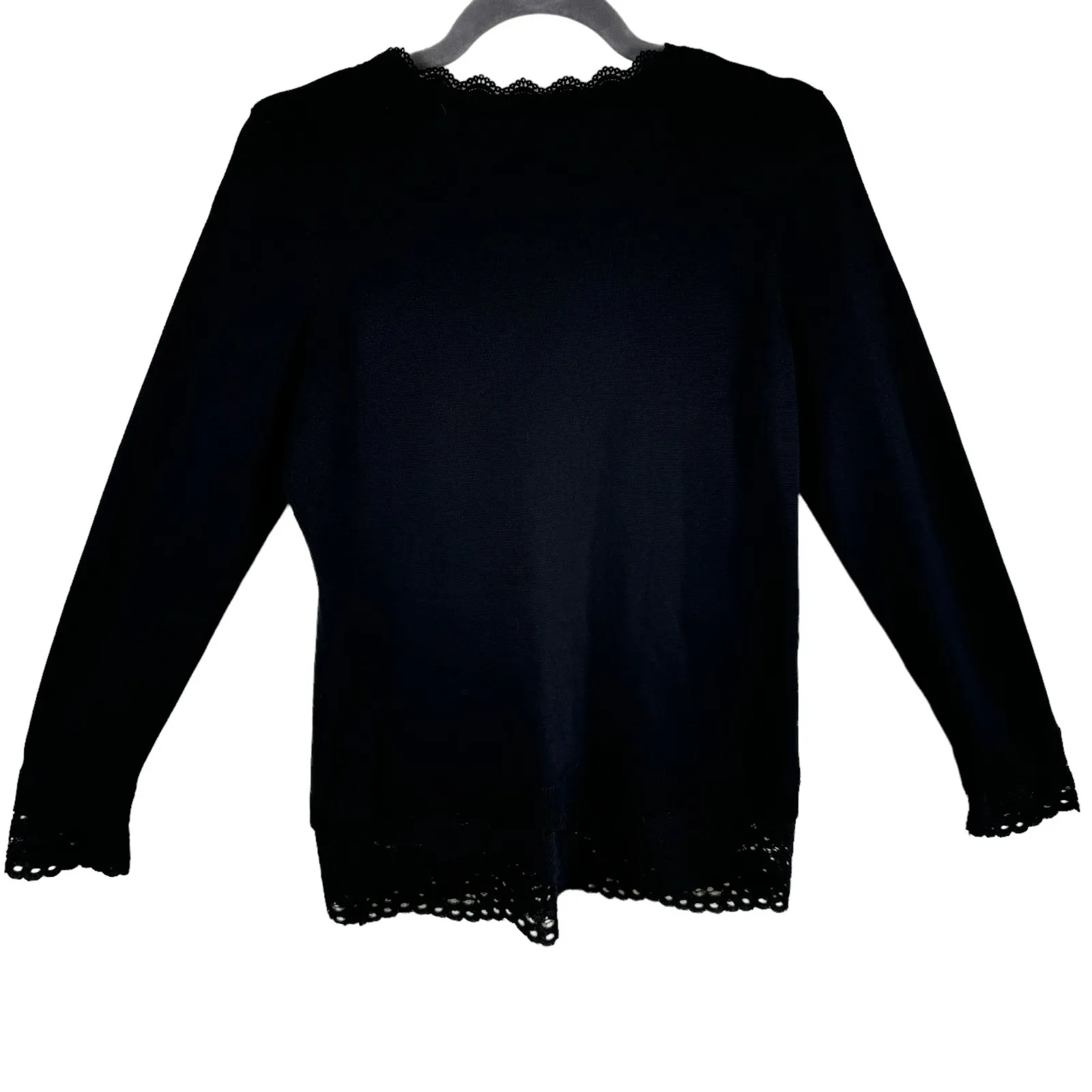 Adrianna Papell‎ Black Long Sleeve Lace Trim Lightweight Tight Knit Sweater Sz S - Image 2