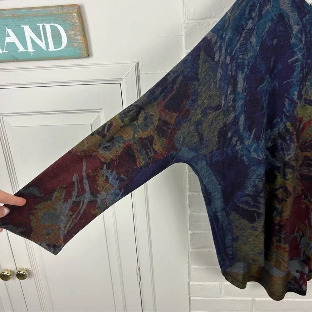 Inoah Art To Wear Dark Colored Abstract Pattern Long Sleeve Knit Top Size XL Blue - Image 6