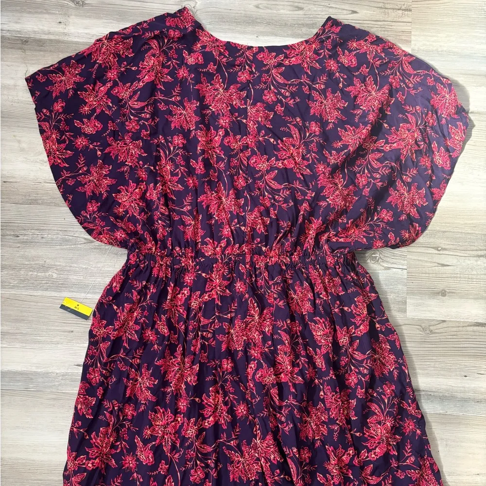Pink and purple floral mini dress/ beach cover up NWT Size L - Image 2