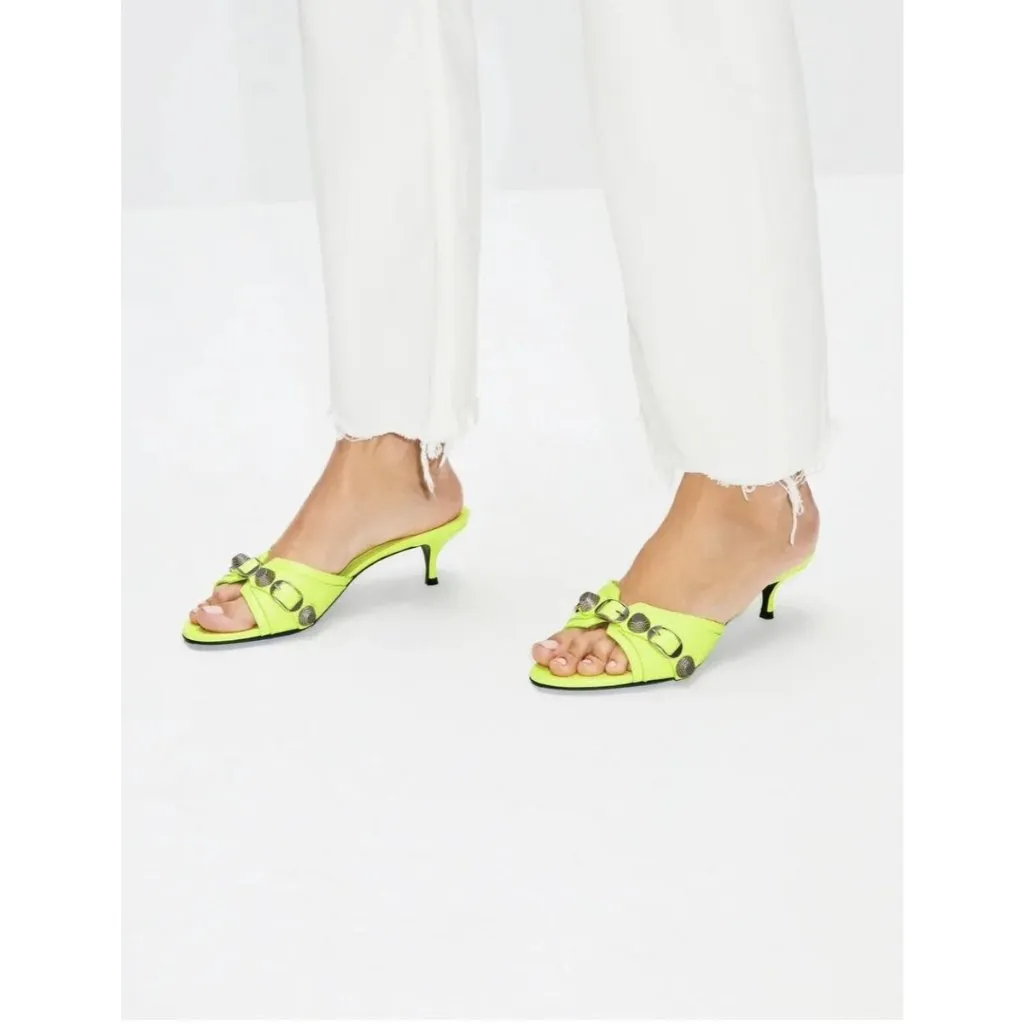 BALENCIAGA Cagole Mules in Fluo Yellow & Palladium 37 with box Womens Heels - Image 15
