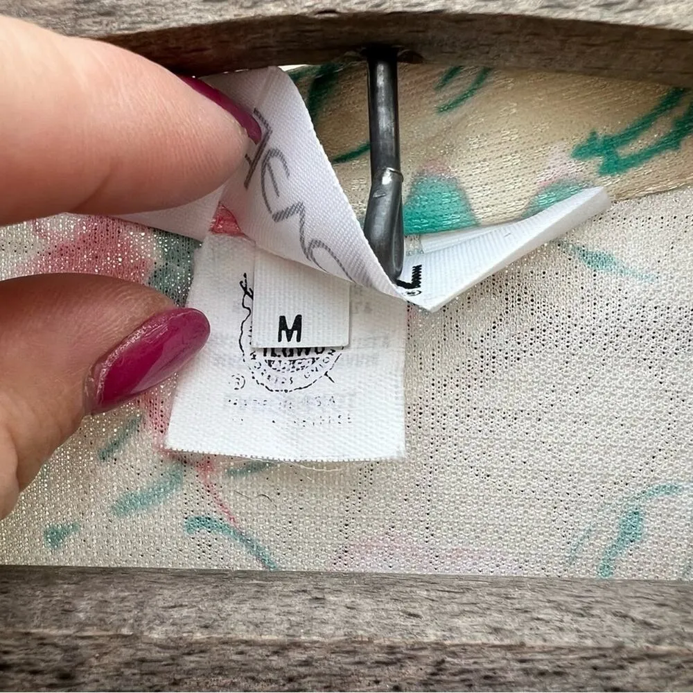 Vintage 60s DEVON butter cream pink green floral button down polyester blouse Size M - Image 6