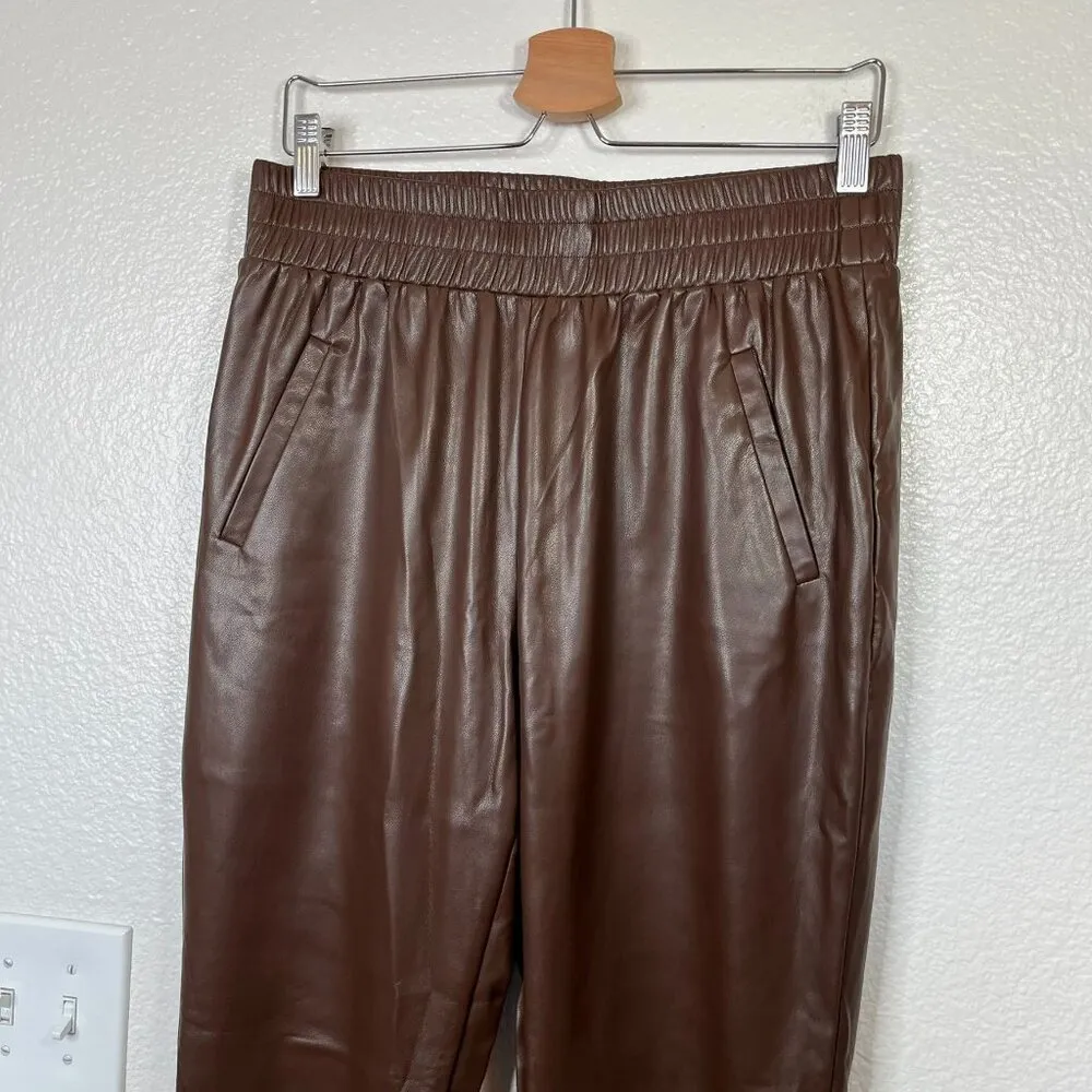 DKNY Jeans Brown Faux Leather Elastic Waist Pull On Pants Size M - Image 3