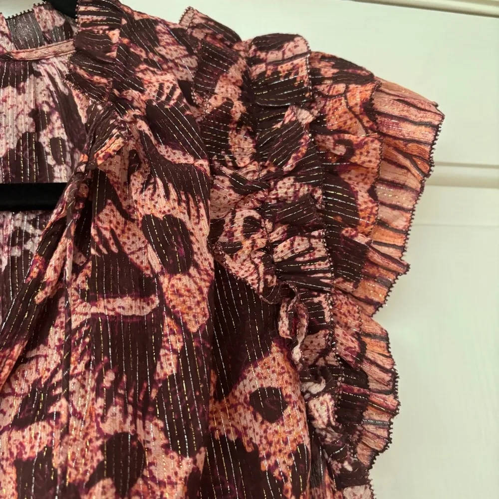 Ulla Johnson Dira Top Bordeaux Metallic Ruffle Size 6 Flutter‎ Sleeve Tassel Tie - Image 12