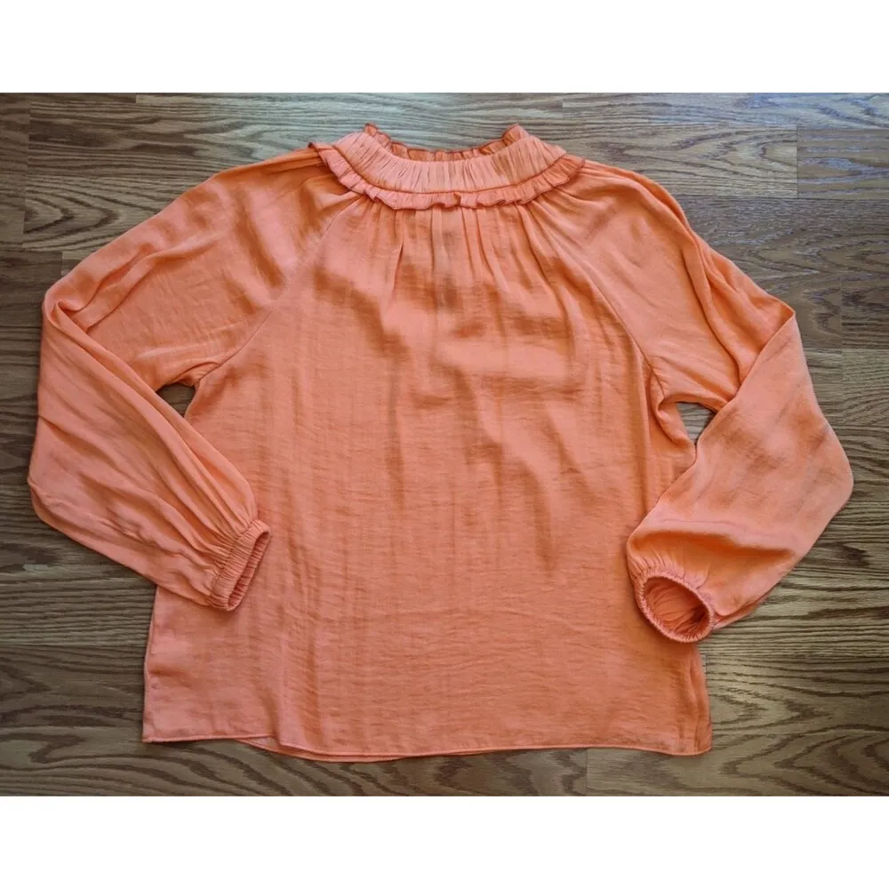 Joie Ladies Orange Ruffle Neck Blouse Ties Career Boho Chic Preppy Peasant Med - Image 3