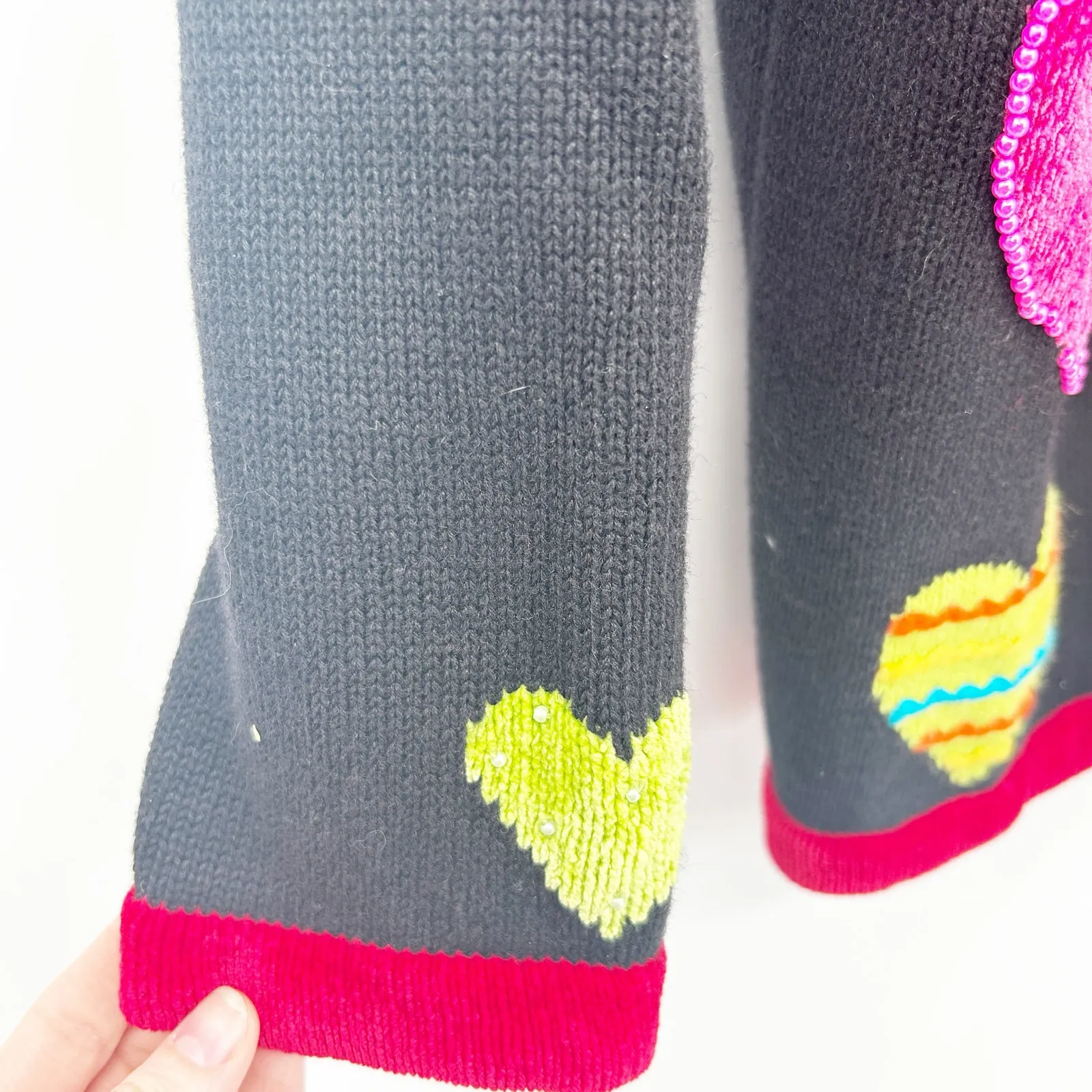 Quacker Factory Womens‎ Vintage Valentines Day Novelty Hearts Cardigan Sweater L Black Size L - Image 4