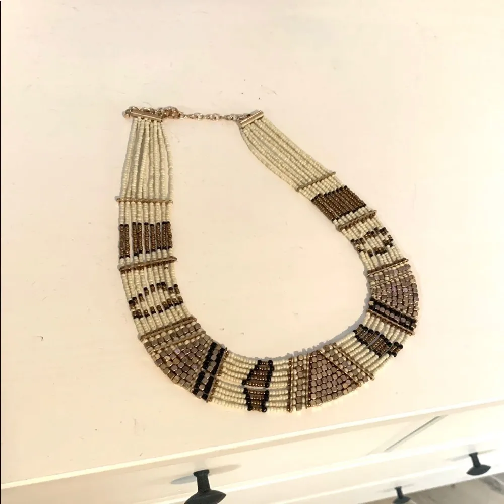 Brown Gold & White Tribal Statement Necklace - Image 4